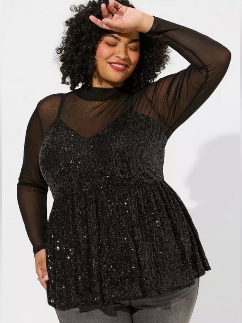 NWT Torrid Peplum Sequin V-Neck Tank Size 00 M/L Black Sleeveless